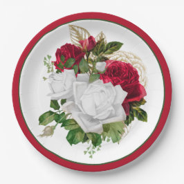Elegant Red White Roses Bouquet Pappteller