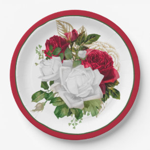 Elegant Red White Roses Bouquet Pappteller