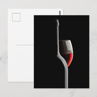 Elegant Red Wine Glass & Bottle. Black Background Postkarte