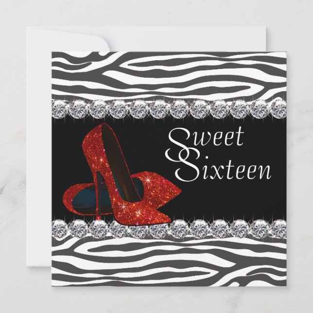 Elegant Red Zebra Sweet 16 Party Einladungen (Vorderseite)
