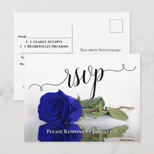Elegant reflektiert Royal Blue Rose Wedding RSVP Postkarte
