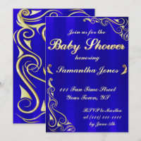 Elegant Regal Golden Royal Blue Baby Dusche