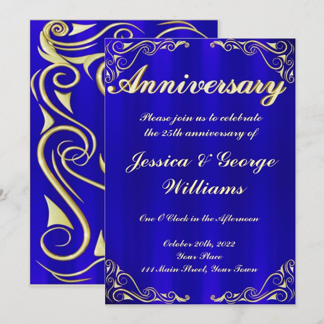Elegant Regal Golden Typografy Jubiläum Einladung (Vorne/Hinten)