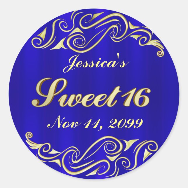 Elegant Regal Golden Typografy Sweet 16 Runder Aufkleber (Vorderseite)
