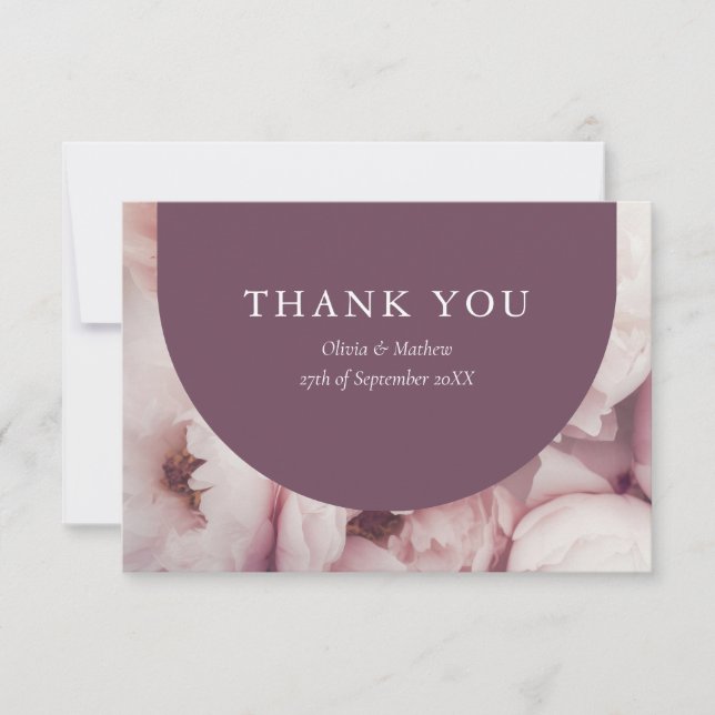 Elegant Regal Lila Peonies Rose Hochzeit Dankeskarte (Vorderseite)