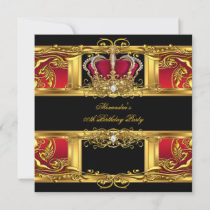 Elegant Regal Red Black Queen Birthday 2 Einladung