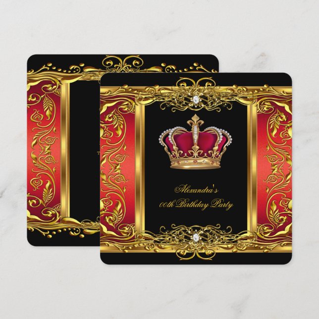 Elegant Regal Red Black Queen Birthday 3 Einladung (Vorne/Hinten)
