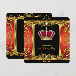 Elegant Regal Red Black Queen Birthday 3 Einladung
