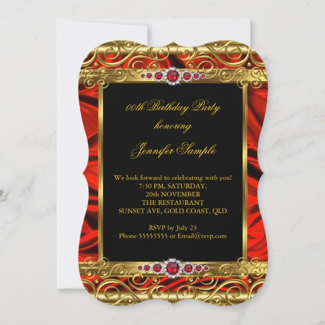 Elegant Regal Red Gold Damask Pearl Birthday Party Einladung (Vorderseite)