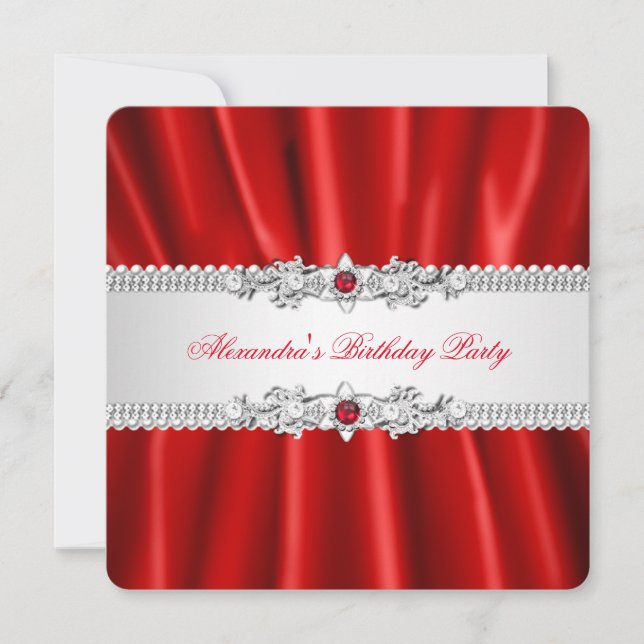 Elegant Regal Red Pearl Diamond Party Einladung (Vorderseite)
