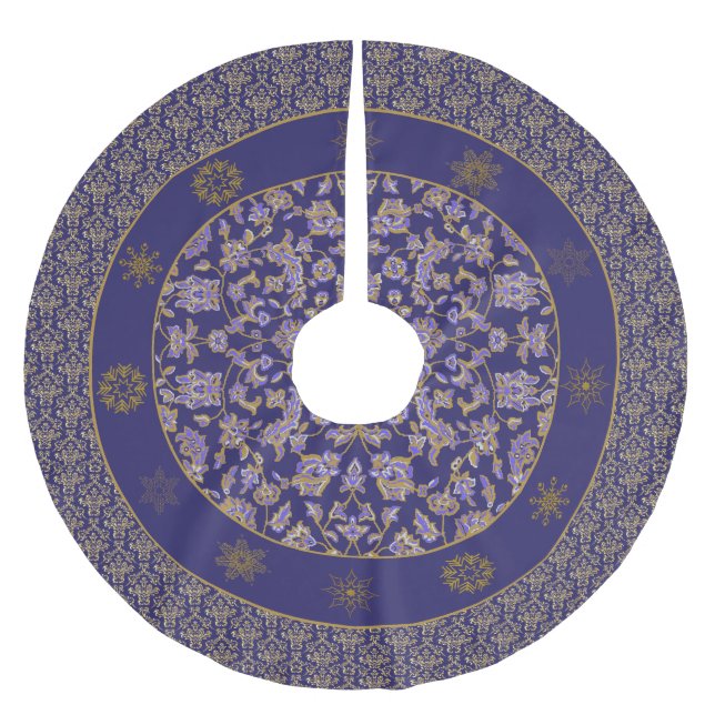 Elegant Regency Blue Damask Weihnachtsbaumrock Polyester Weihnachtsbaumdecke (Vorderseite)