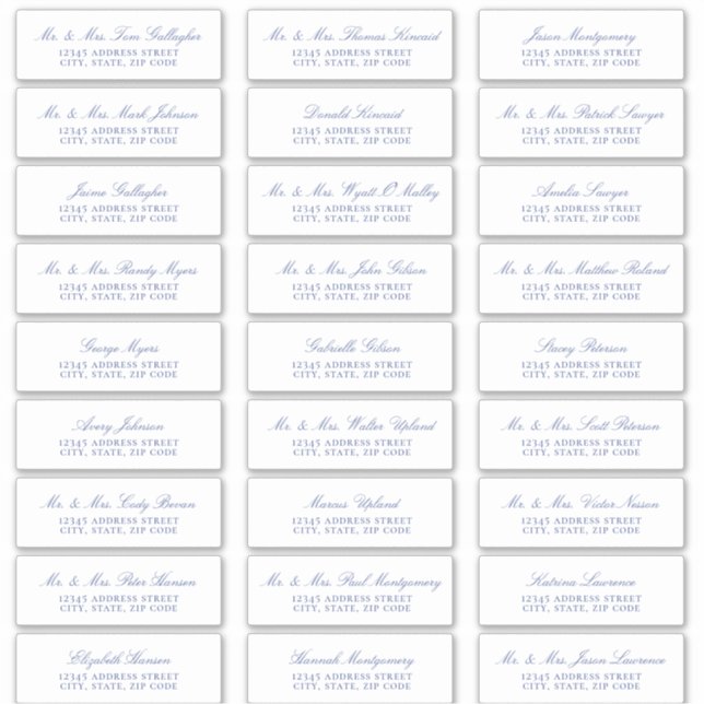 Élégant Regency Blue Script Étiquettes de adresse  (Devant)