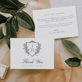 Elegant Regency Floral Wappen Monogram Wedding Dankeskarte