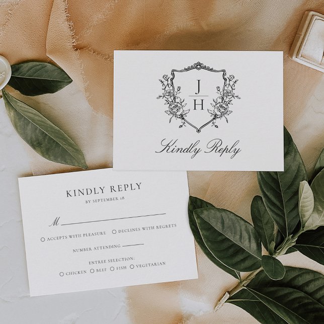 Elegant Regency Floral Wappen Monogram Wedding RSVP Karte (Von Creator hochgeladen)