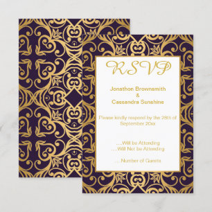 ELEGANT REICH NAVY WEISS GOLD BLUMEN RSVP EINLADUNG