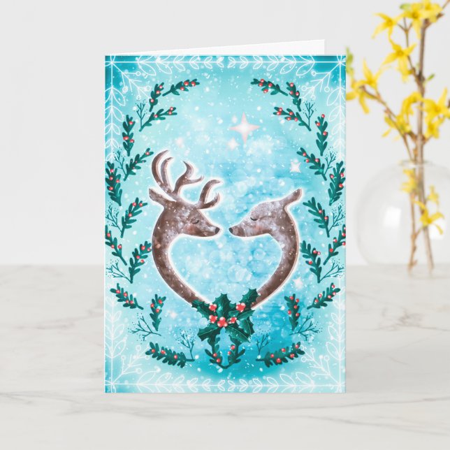 Elégant Reindeer et Noël Holly Carte de vacances (Fleur jaune)