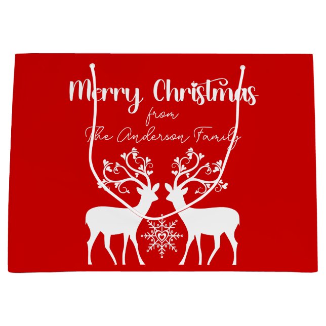 Elegant Reindeers Frohe Weihnachten Rot Große Geschenktüte (Vorderseite)
