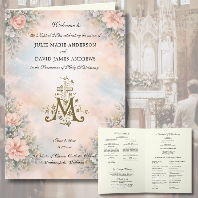 Elegant Religious Catholic Wedding Mass Program Karte (Von Creator hochgeladen)
