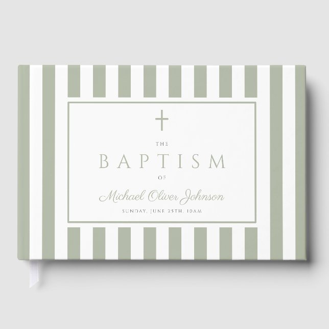 Elegant Religious Sage Green Baptism Gästebuch (Vorderseite)