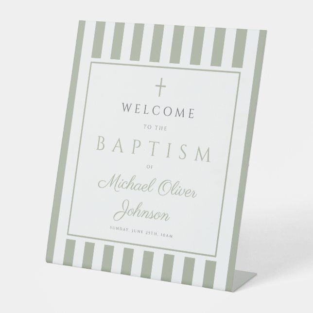 Elegant Religious Sage Green Baptism Sockelschild (Vorderseite)