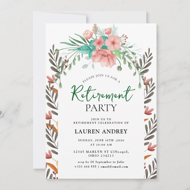 Elegant Retirement Celebration Invitation (Devant)
