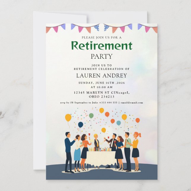 Elegant Retirement Celebration Invitation (Devant)