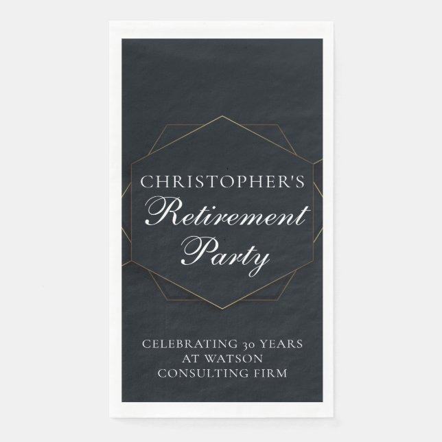Elegant Retirement Party Customized Black Gold Serviette (Vorderseite)