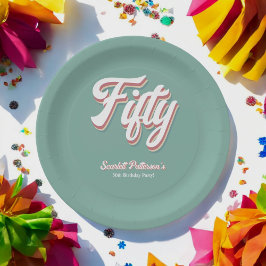 Elegant Retro 70er Groovy Einzigartiger 50. Geburt Pappteller