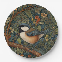 Elegant Retro Art Nouveau woodland bird Pappteller