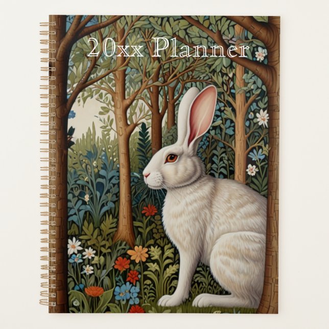 Elégant retro boho blanc lapin boisé fleurs (Devant)