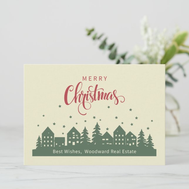 Elegant Retro Christmas Zuhause | Maßgeschneiderte Dankeskarte (Stehend Vorderseite)
