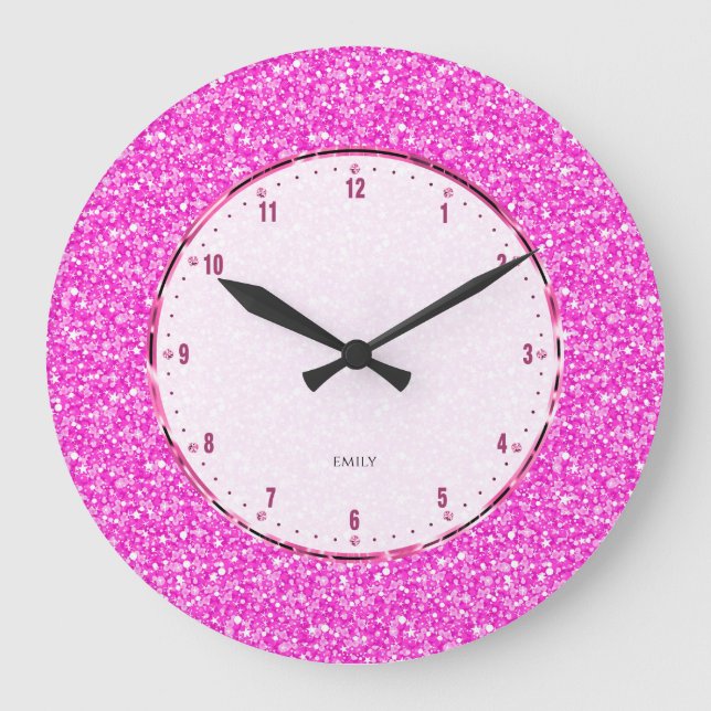 Elegant Retro Hot-Pink Glitter And Sparkles Große Wanduhr (Vorderseite)