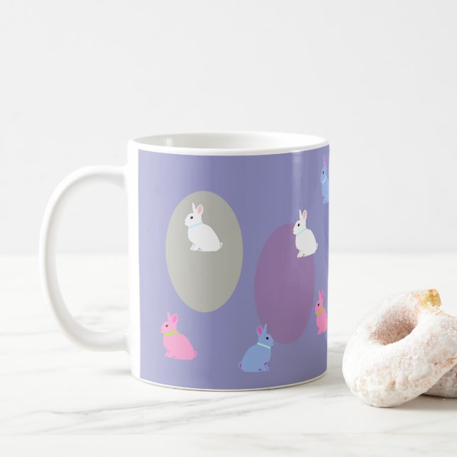 Elegant Retro Lilac Rabbit Bunny Easter Mug (Avec donut)