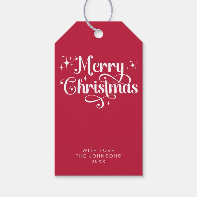 Elegant Retro Script Red Minimal Frohe Weihnachten Geschenkanhänger (Vorderseite)