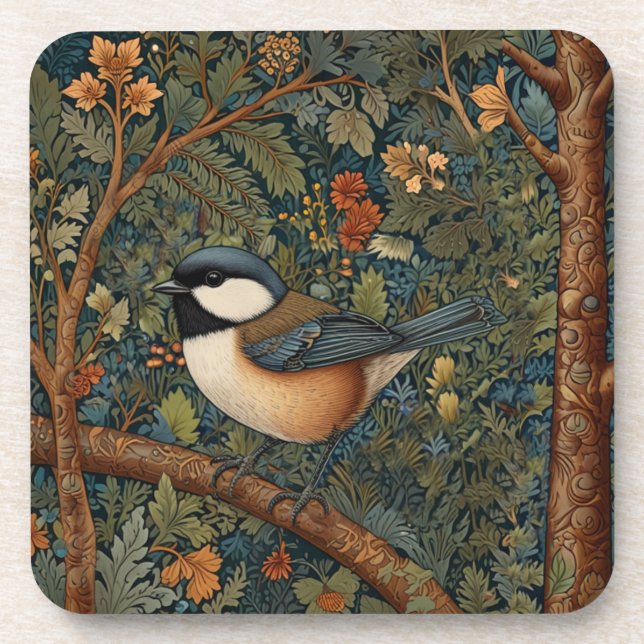 Elegant retro woodland bird  getränkeuntersetzer (Vorderseite)