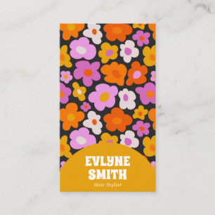 Elegant Retro Yellow QR Code Boho Groovy Floral Visitenkarte