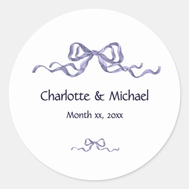 Elegant Ribbon Romantic Wedding Runder Aufkleber (Vorderseite)