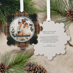 Elegant Rich Kariert Heirloom Style Happy Holidays Ornament Karte