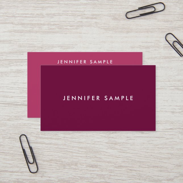 Elegant Rich Maroon Red Modern Minimalistische Vor Visitenkarte (Vorderseite/Rückseite Beispiel)