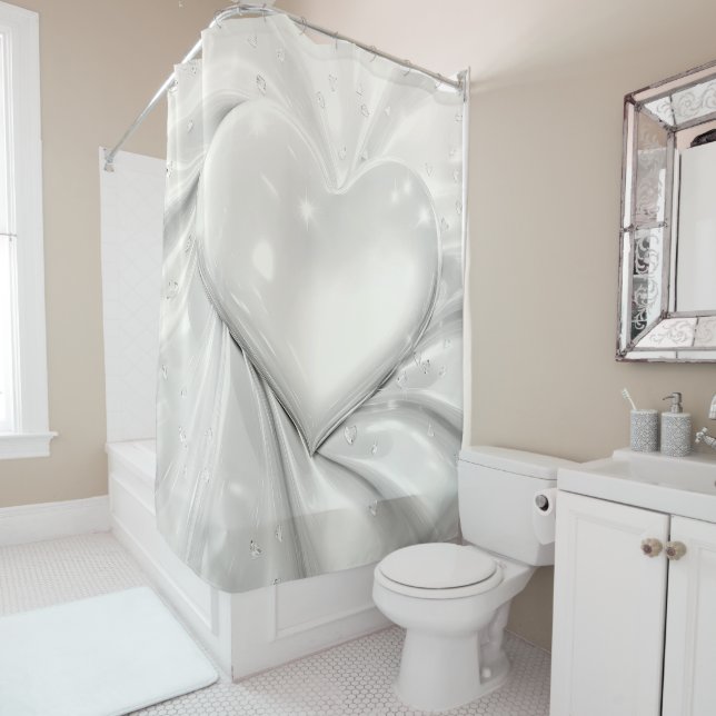 Elégant rideau de douche Coeur crème blanche (En situation)
