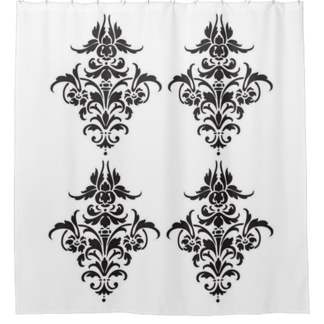 Elégant rideau de douche Damas noir et blanc (Devant)