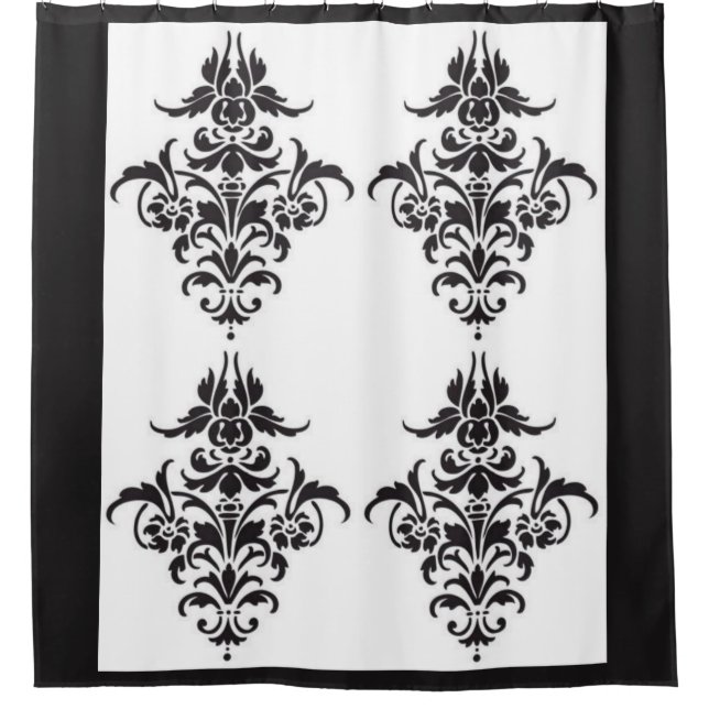 Elégant rideau de douche Damas noir et blanc (Devant)