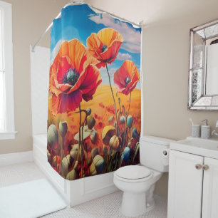 Élégant rideau de douche en fleurs de pavot