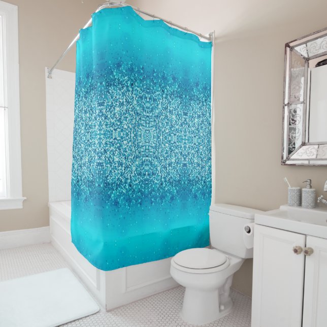 Elégant rideau de douche étincelant bleu givre (En situation)