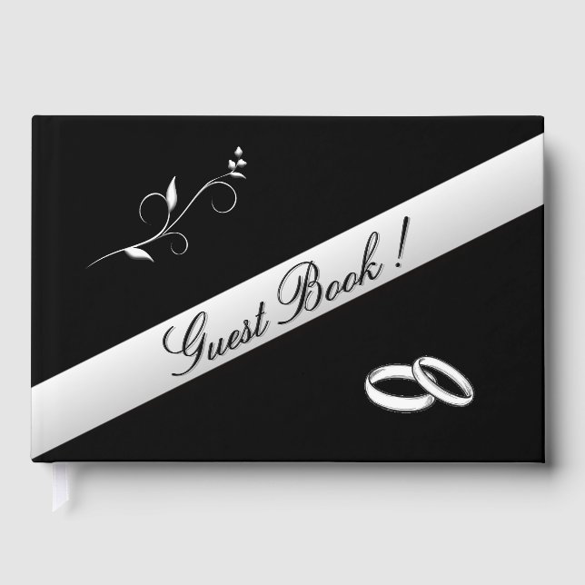 Elegant Rings Black and White Wedding Gästebuch (Vorderseite)
