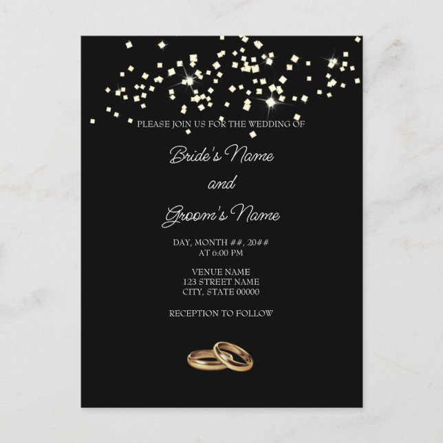 Elegant Rings Rhinestones Hochzeitseinladung Postkarte (Vorderseite)
