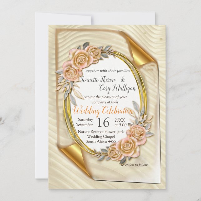 Elégant Ripple Cream & Gold Invitation (Devant)