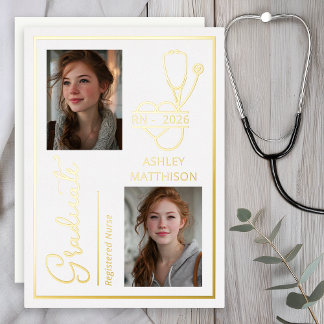 Elegant RN 2026 Nursing Grad Photo Announcement Folieneinladung