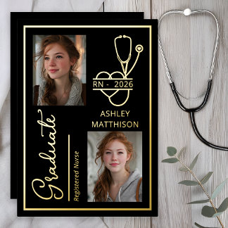 Elegant RN 2026 Nursing Grad Photo Announcement Folieneinladung