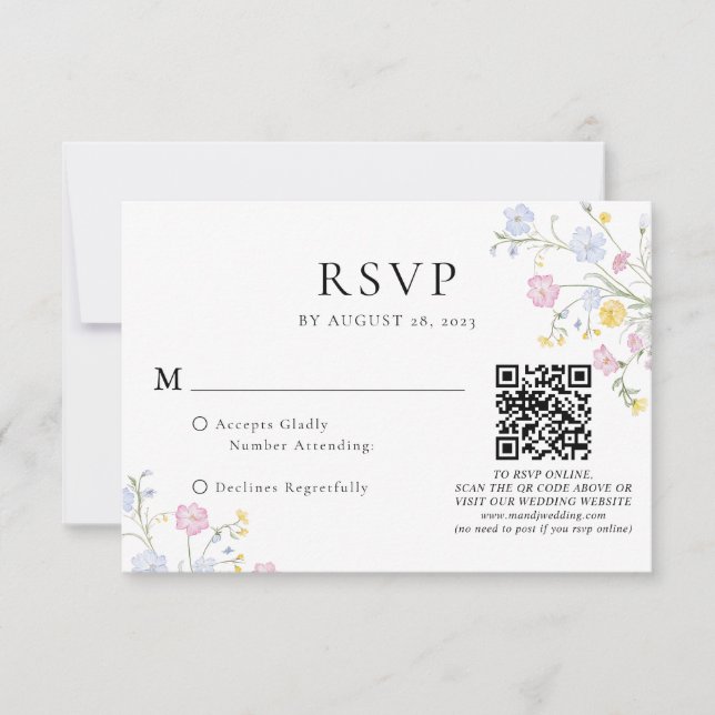 Elegant Rococo Floral Crest Wedding QR Code RSVP Karte (Vorderseite)